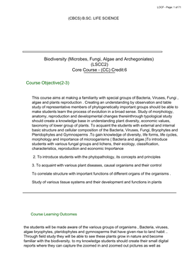 (Microbes, Fungi, Algae and Archegoniates) (LSCC2) Core Course - (CC) Credit:6