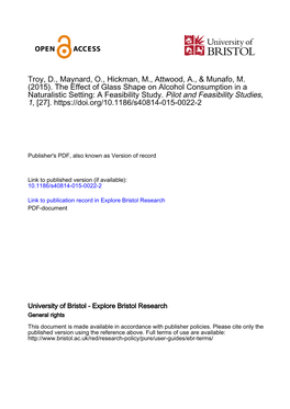 The Effect of Glass Shape on Alcohol Consumption in a Naturalistic Setting: a Feasibility Study