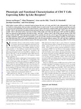 Receptors of CD4 T Cells Expressing Killer Ig-Like Phenotypic And