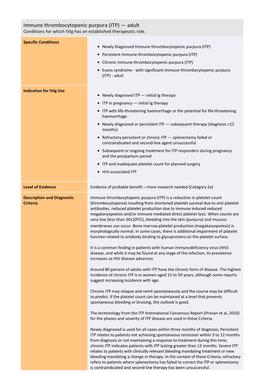 Immune Thrombocytopenic Purpura (ITP) — Adult Conditions for Which Ivig Has an Established Therapeutic Role