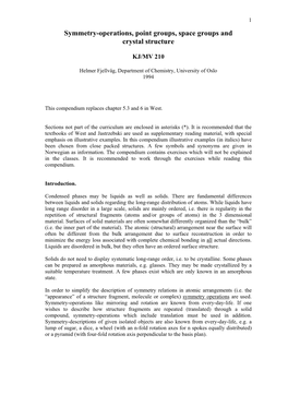 Symmetry-Operations, Point Groups, Space Groups and Crystal Structure