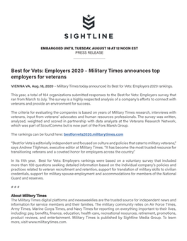 Best for Vets: Employers 2020 – Military Times Announces Top Employers for Veterans