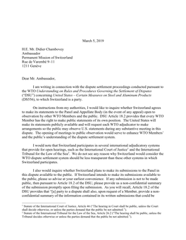 U.S. Letter Request to Switzerland Regarding Open Meetings