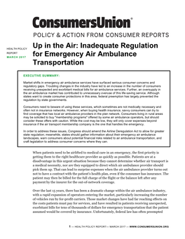 Inadequate Regulation for Emergency Air Ambulance Transportation