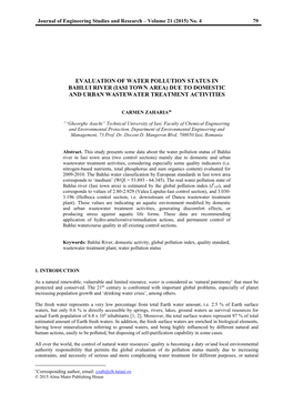 Evaluation of Water Pollution Status in Bahlui River (Iasi Town Area) Due to Domestic and Urban Wastewater Treatment Activities