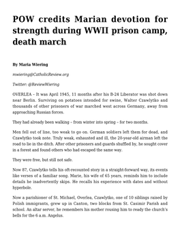 POW Credits Marian Devotion for Strength During WWII Prison Camp, Death March