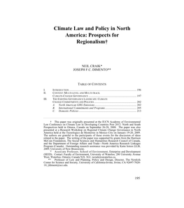 Climate Law and Policy in North America: Prospects for Regionalism†