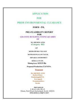 Application for Prior Environmental Clearance