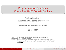 Programmation Systèmes Cours 9 — UNIX Domain Sockets