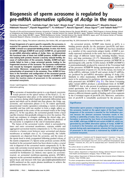 Biogenesis of Sperm Acrosome Is Regulated by Pre-Mrna Alternative Splicing of Acrbp in the Mouse