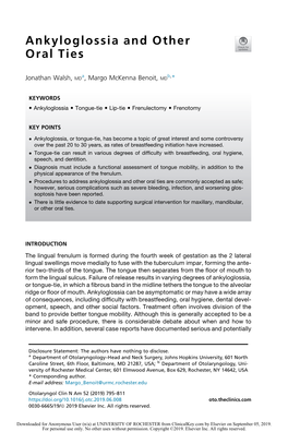 Ankyloglossia and Other Oral Ties