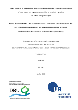 How Is the Age of an Anthropogenic Habitat - Calcareous Grasslands - Affecting the Occurrence