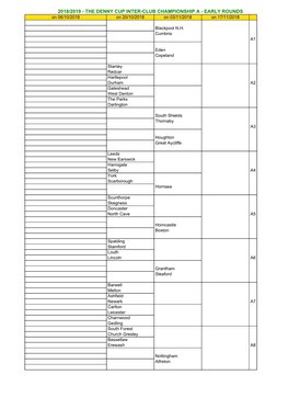 2018/2019 - the DENNY CUP INTER-CLUB CHAMPIONSHIP a - EARLY ROUNDS on 06/10/2018 on 20/10/2018 on 03/11/2018 on 17/11/2018