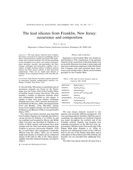 The Lead Silicates from Franklin, New Jersey: Occurrence and Composition