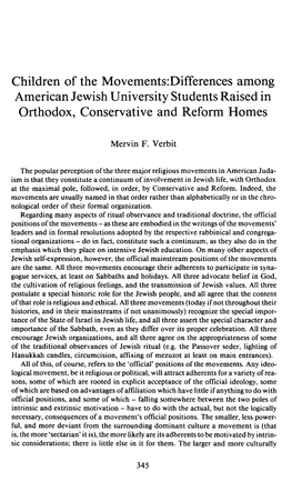 Children of the Movements:Differences Among American Jewish University Students Raised in Orthodox, Conservative and Reform Homes