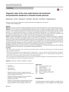 Diagnostic Value of the Acute Angle Between the Prestenotic and Poststenotic Duodenum in Neonatal Annular Pancreas