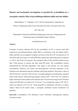 Kinetics and Mechanistic Investigation of Epoxide/CO2 Cycloaddition by a Synergistic Catalytic Effect of Pyrrolidinopyridinium Iodide and Zinc Halides