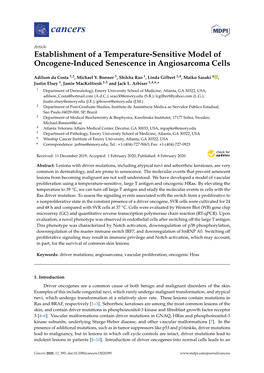 Establishment of a Temperature-Sensitive Model of Oncogene-Induced Senescence in Angiosarcoma Cells