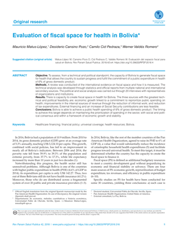 Evaluation of Fiscal Space for Health in Bolivia* 07 08