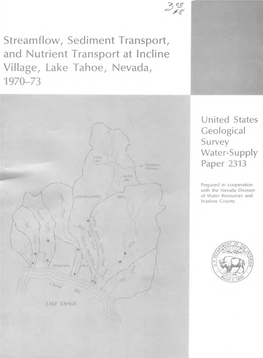 Streamflow, Sediment Transport, and Nutrient Transport at Incline Village, Lake Tahoe, Nevada, 1970-73