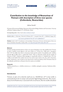 Contribution to the Knowledge of Neanurinae of Vietnam with Description of Three New Species (Collembola, Neanuridae)
