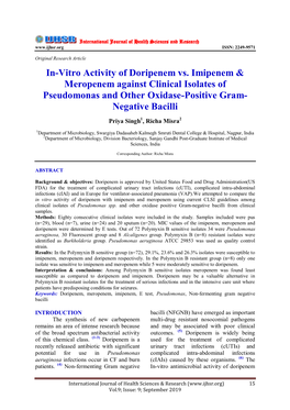 In-Vitro Activity of Doripenem Vs. Imipenem & Meropenem Against