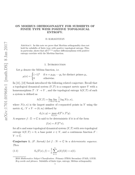 On Moebius Orthogonality for Subshifts of Finite Type with Positive