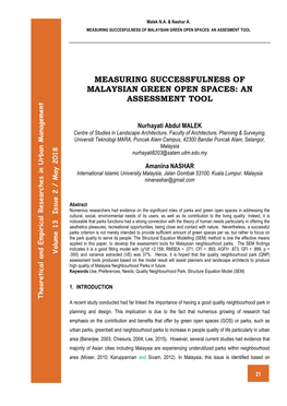 Measuring Successfulness of Malaysian Green Open Spaces: An