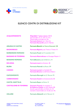 Elenco Centri Di Distribuzione Kit