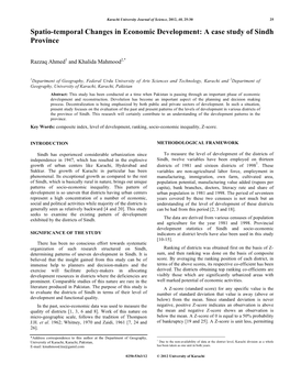 Spatio-Temporal Changes in Economic Development: a Case Study of Sindh Province