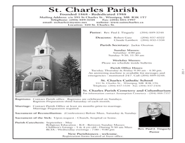 St. Charles Parish 5% Parish Donation with Every Job COUNCIL #08604 CHAPEL LAWN 204-888-7722 Patrick Thibert 320 St