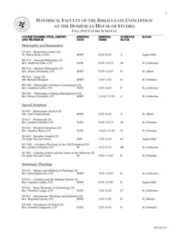 Fall 2021 Course Schedule ______Course Number, Title, Credits Meeting Meeting Schedule Room and Professor Days Times Block