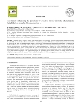 Host Factors Influencing the Parasitism by Nesolynx Thymus (Girault) (Hymenoptera: Eulophidae) on Housefly, Musca Domestica L