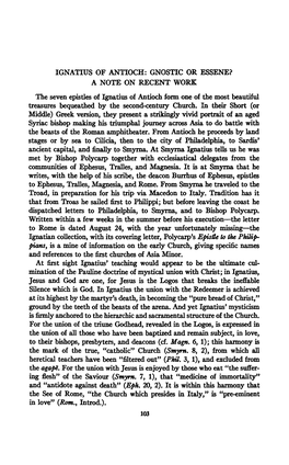 Ignatius of Antioch: Gnostic Or Essene?