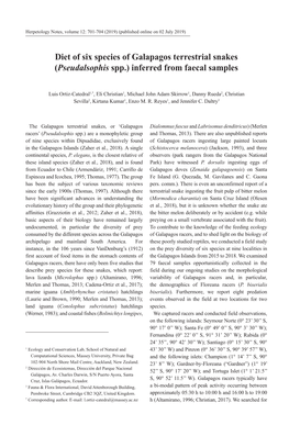 Diet of Six Species of Galapagos Terrestrial Snakes (Pseudalsophis Spp.) Inferred from Faecal Samples