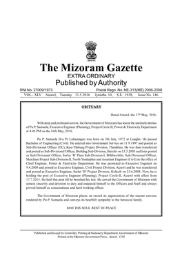 The Mizoram Gazette EXTRA ORDINARY Published by Authority RNI No