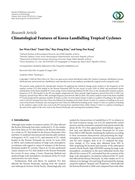 Research Article Climatological Features of Korea-Landfalling Tropical Cyclones