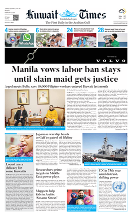 Manila Vows Labor Ban Stays Until Slain Maid Gets Justice