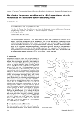 The Effect of the Process Variables on the HPLC Separation of Tricyclic Neuroleptics on a Calixarene-Bonded Stationary Phase