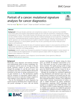 Mutational Signature Analyses for Cancer Diagnostics Arne Van Hoeck1* , Niels H