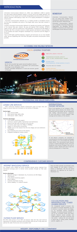 Fiber Optic Backbone of Information Communications Network Llc I