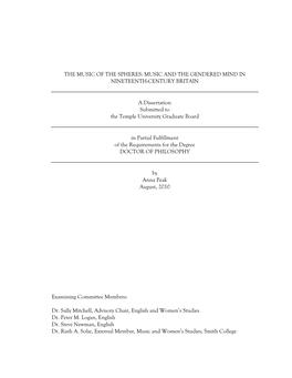 The Music of the Spheres: Music and the Gendered Mind in Nineteenth-Century Britain