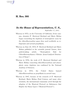 H. Res. 593 in the House of Representatives, U