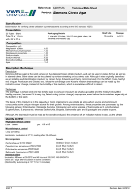 Simmons Citrate Agar