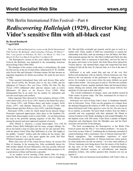 Rediscovering Hallelujah (1929), Director King Vidor's Sensitive Film with All-Black Cast