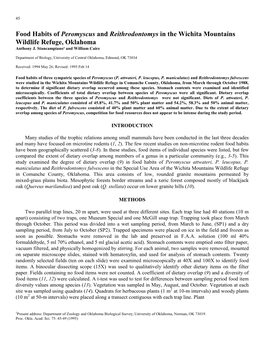 Food Habits of Peromyscus and Reithrodontomys in the Wichita Mountains Wildlife Refuge, Oklahoma Anthony J