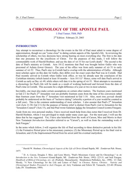 A Chronology of the Apostle Paul