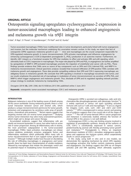 Osteopontin Signaling Upregulates Cyclooxygenase-2 Expression in Tumor-Associated Macrophages Leading to Enhanced Angiogenesis and Melanoma Growth Via A9b1 Integrin