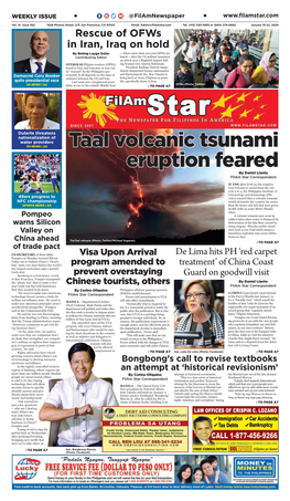 Taal Volcanic Tsunami Eruption Feared by Daniel Llanto Filam Star Correspondent
