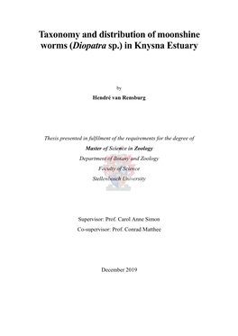 Taxonomy and Distribution of Moonshine Worms (Diopatra Sp.) in Knysna Estuary